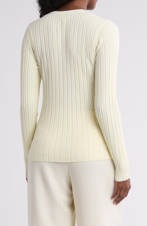 Nordstrom Rack Tipped V-neck Ribbed Cardigan In Yellow Pale- Ivory Tipping