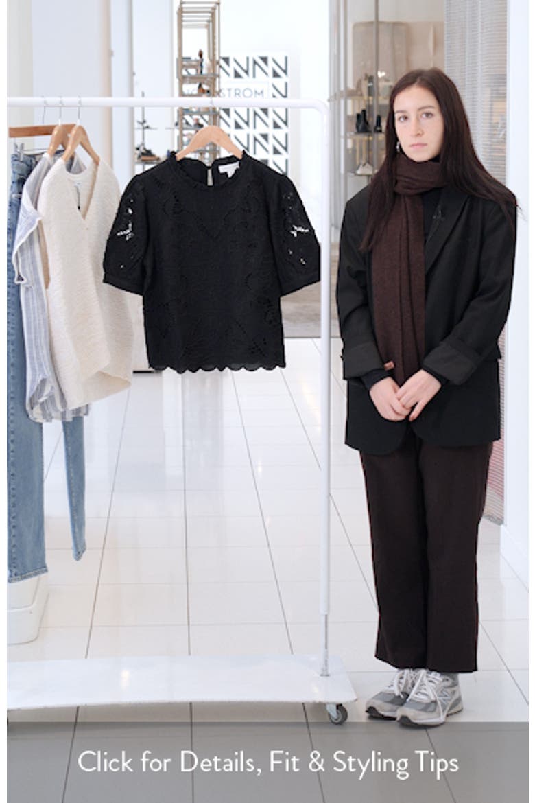 Embroidered Cutwork Puff Sleeve Linen Blend Top video