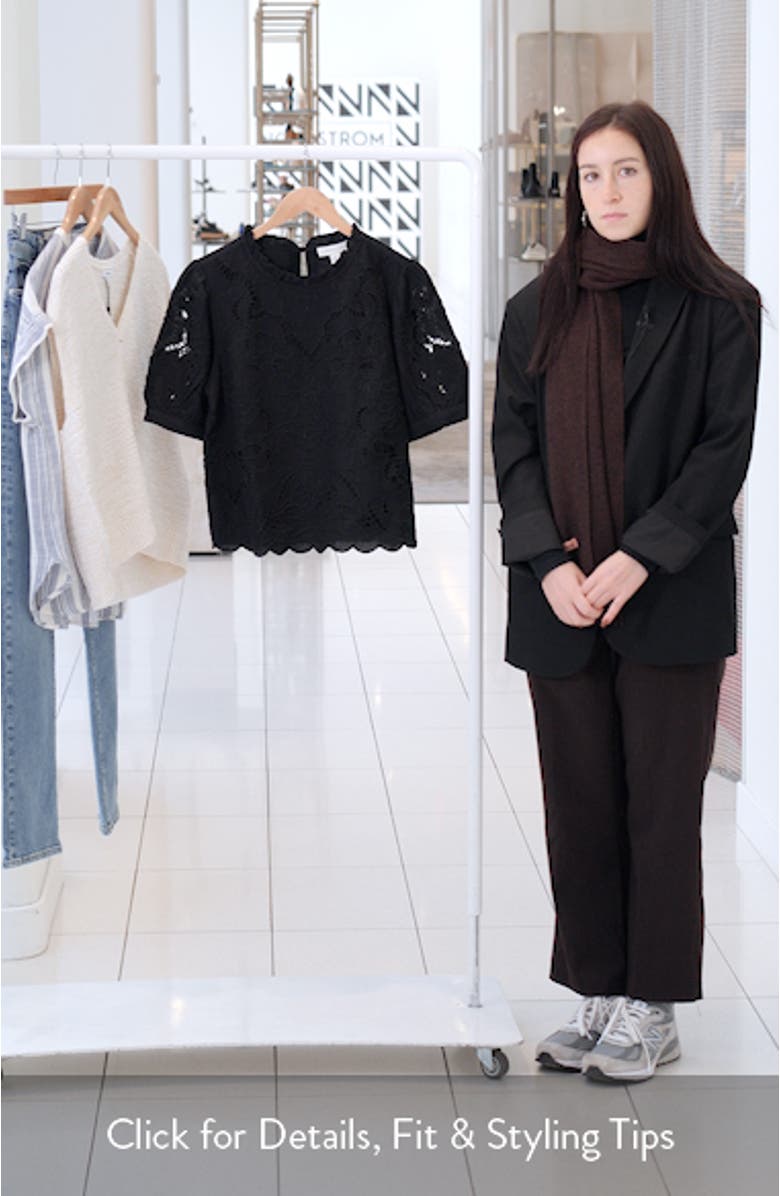 Embroidered Cutwork Puff Sleeve Linen Blend Top, sales video thumbnail