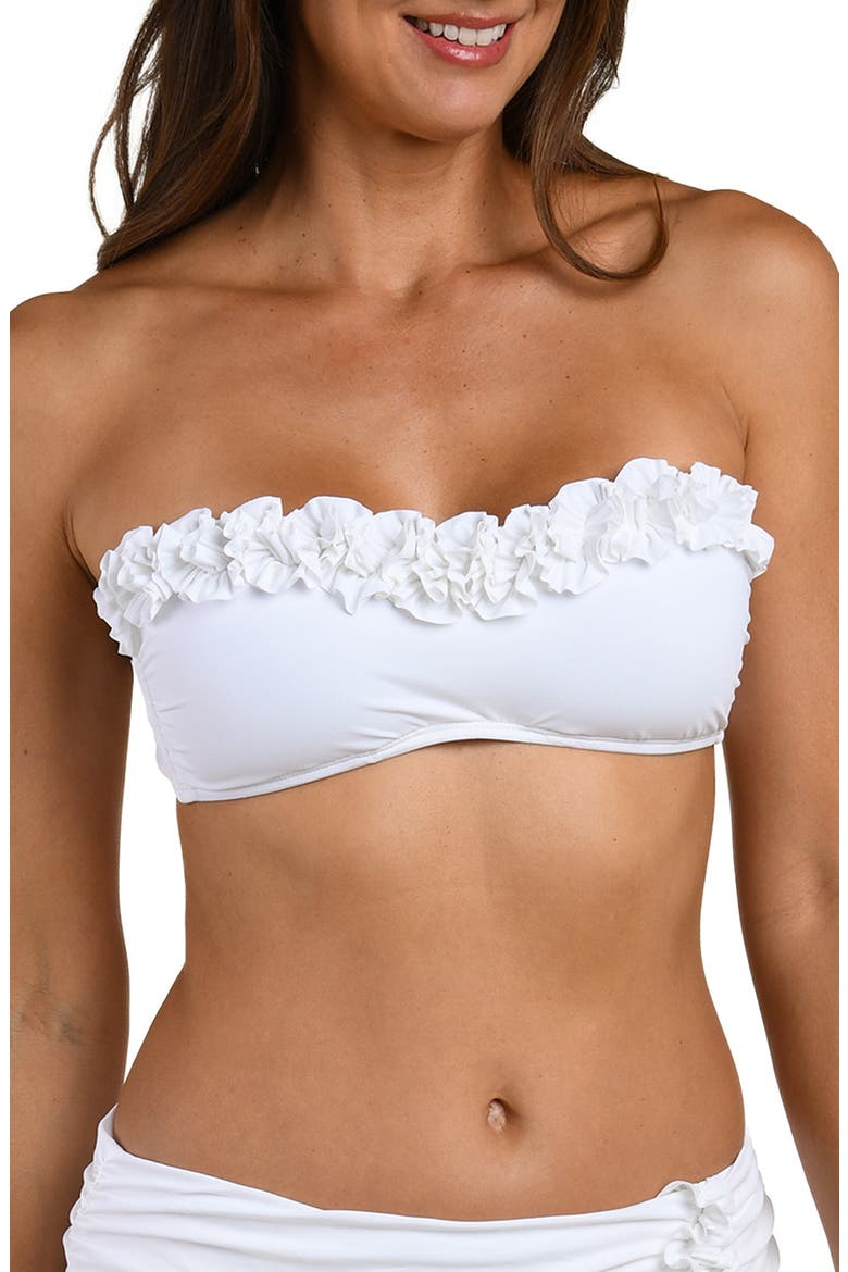 Island Ruffle Bandeau Bikini Top, Alternate, color, WHITE