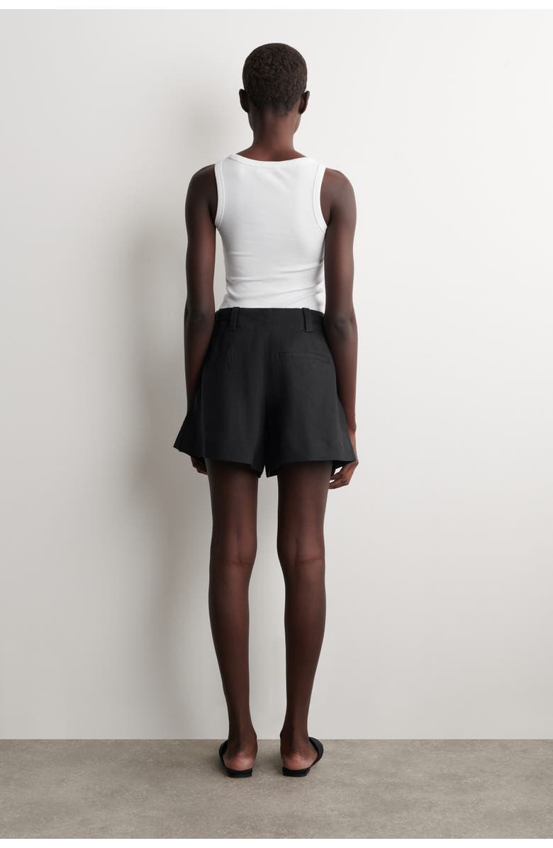 COS Pleated Belted Linen Shorts, Alternate, color, Black