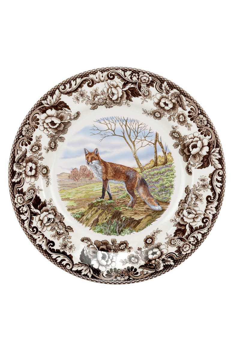 Woodland Set of 4 Red Fox 10.5" Dinner Plates, Main, color, Brown