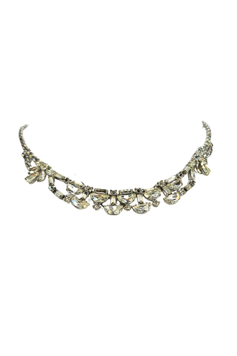 Vintage 1950s Rhinestone Necklace, Alternate, color, Silver