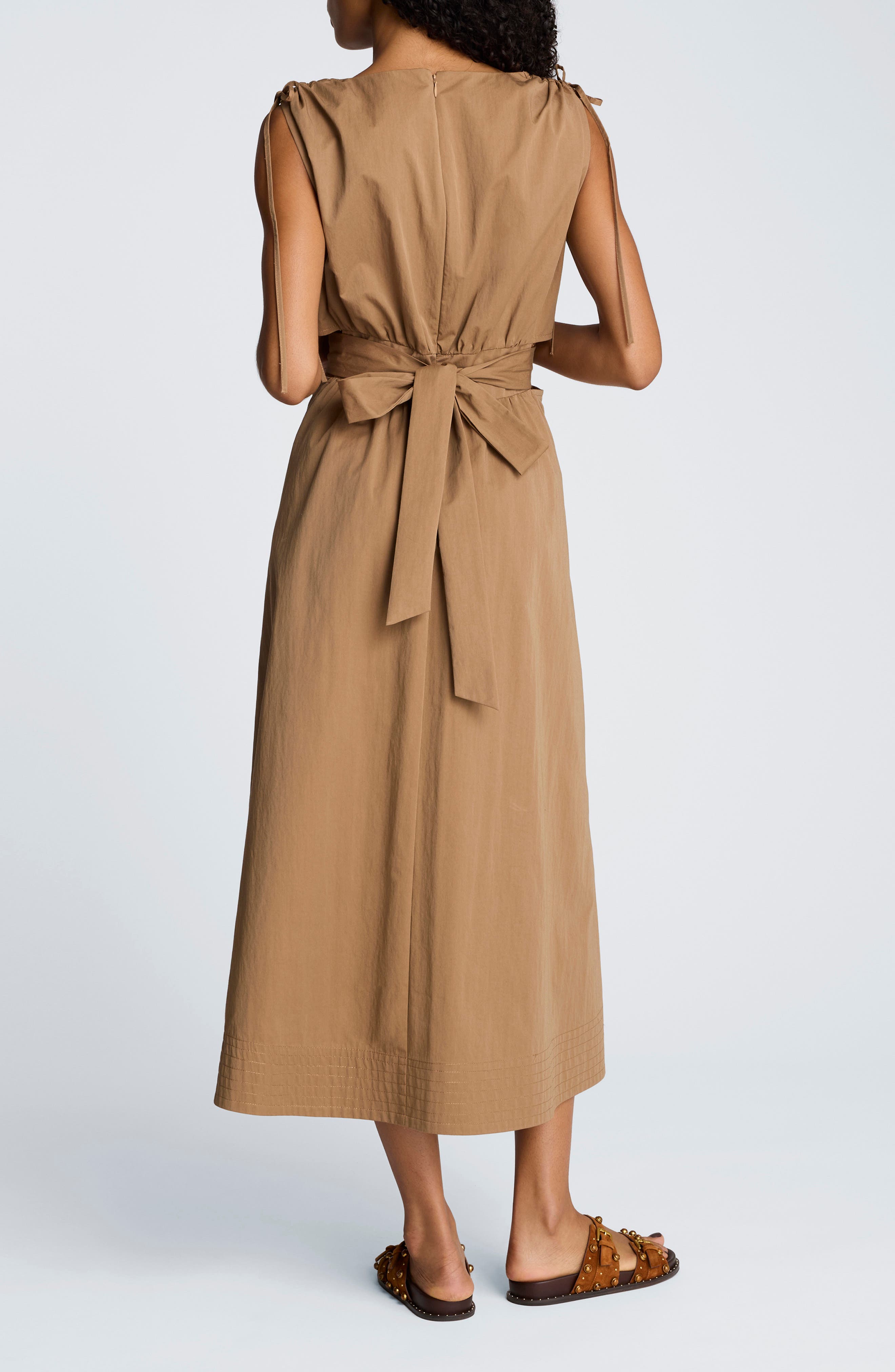 ruched cut out midi dress Shona Joy Sofia Ruched Cut Out Midi Dress in Black & Sand
