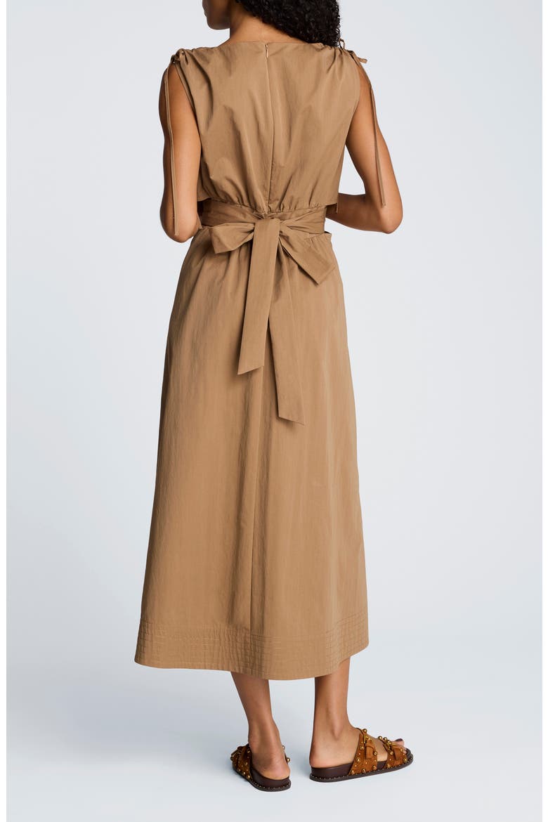 Cutout Detail Ruched Waist Stretch Cotton Midi Dress, Alternate, color, MESQUITE