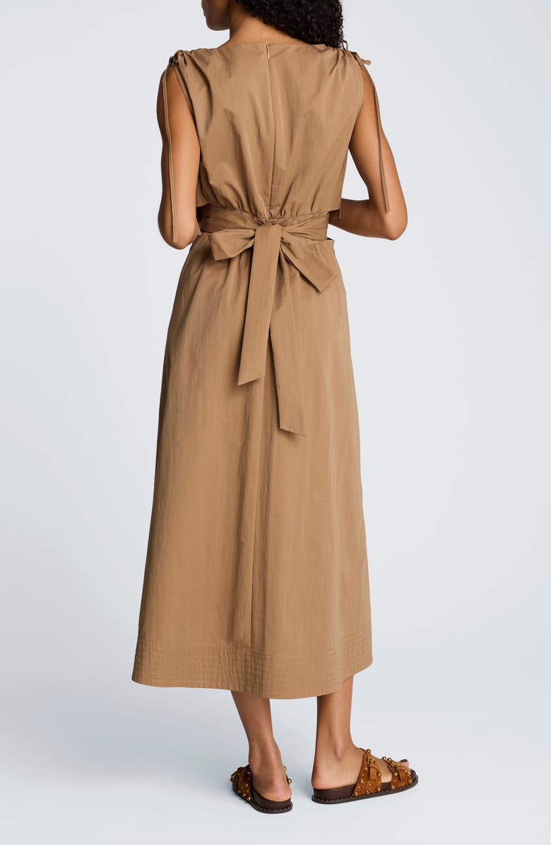 Kenneth Cole Cutout Detail Ruched Waist Stretch Cotton Midi Dress, Alternate, color, Mesquite