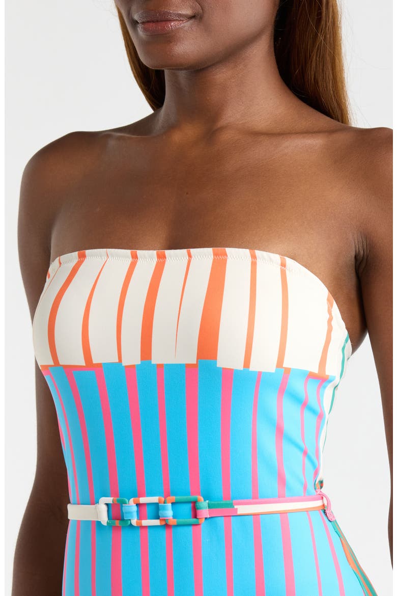 Chain Belt One-Piece Swimsuit, Alternate, color, FUCHSIA STRIPES