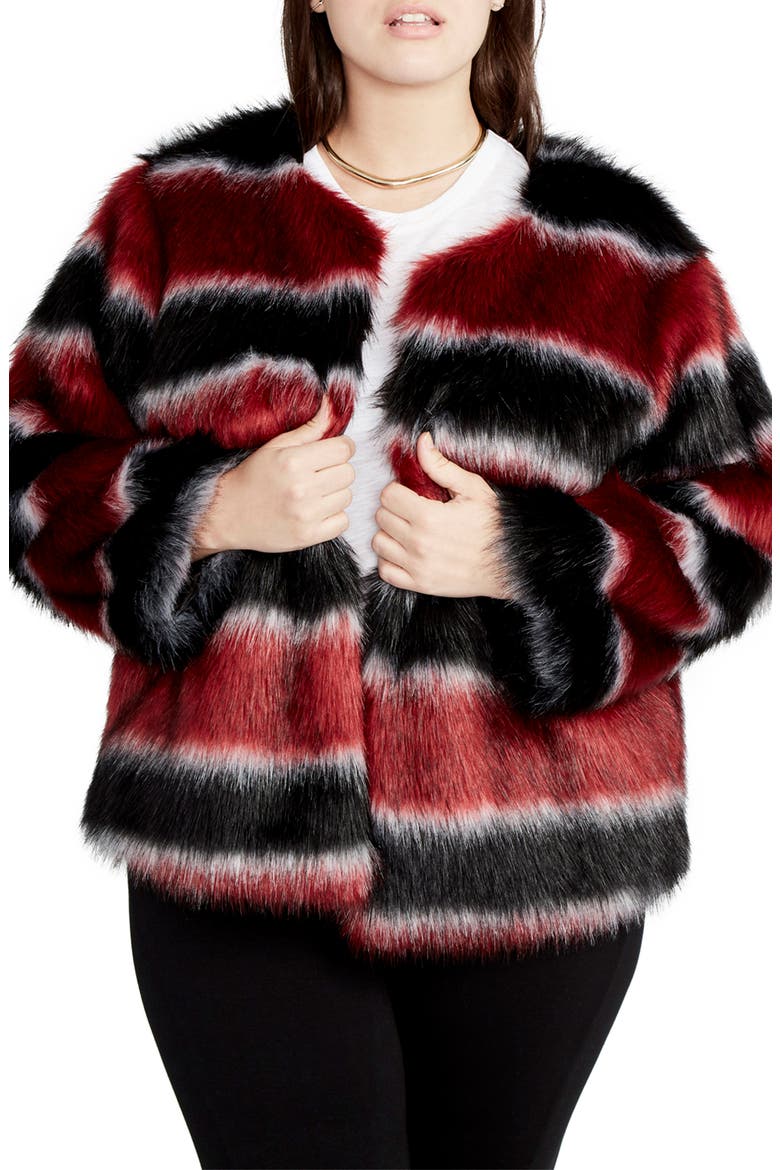 Stripe Faux Fur Coat, Main, color, BLACK COMBO