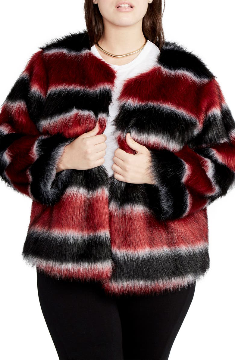 RACHEL Rachel Roy Stripe Faux Fur Coat, Main, color, 
