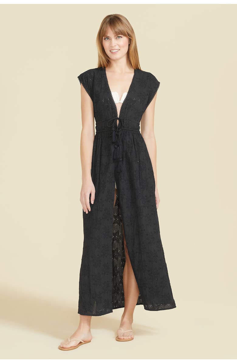 SITANO Fontelina Cap Sleeve Eyelet Cover-up, Main, color, Black