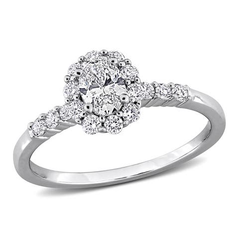 Lab Grown Diamond Oval Halo Ring Sterling Silver