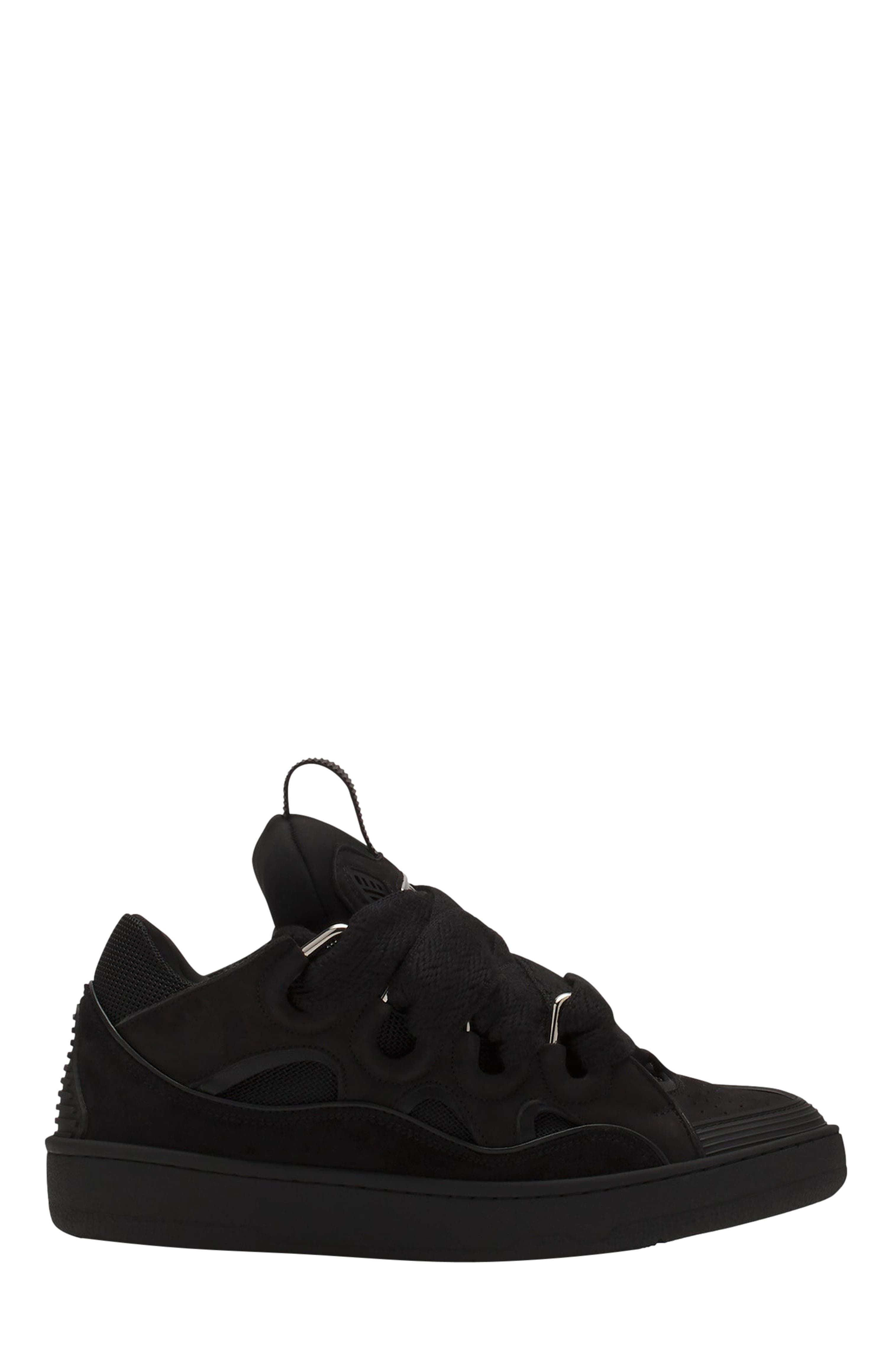 Lanvin Leather Curb Sneakers, Main, color, Black-Black