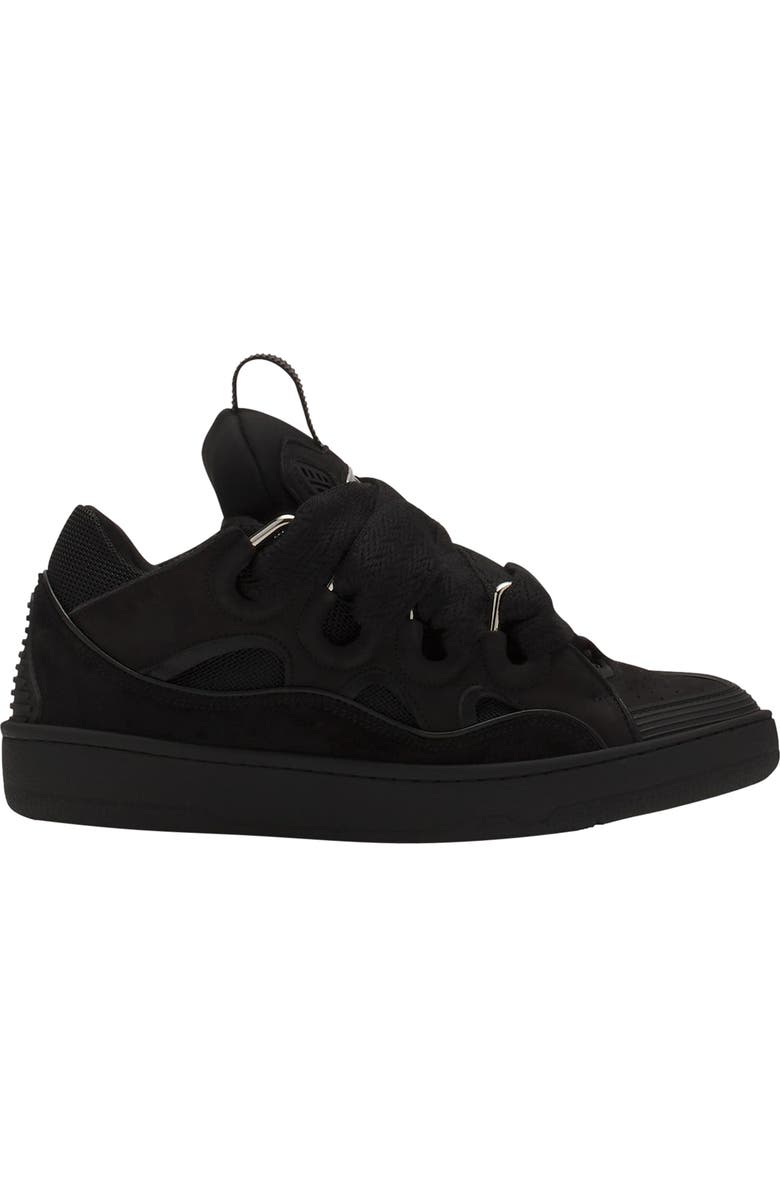 Lanvin Leather Curb Sneakers, Main, color, Black-Black