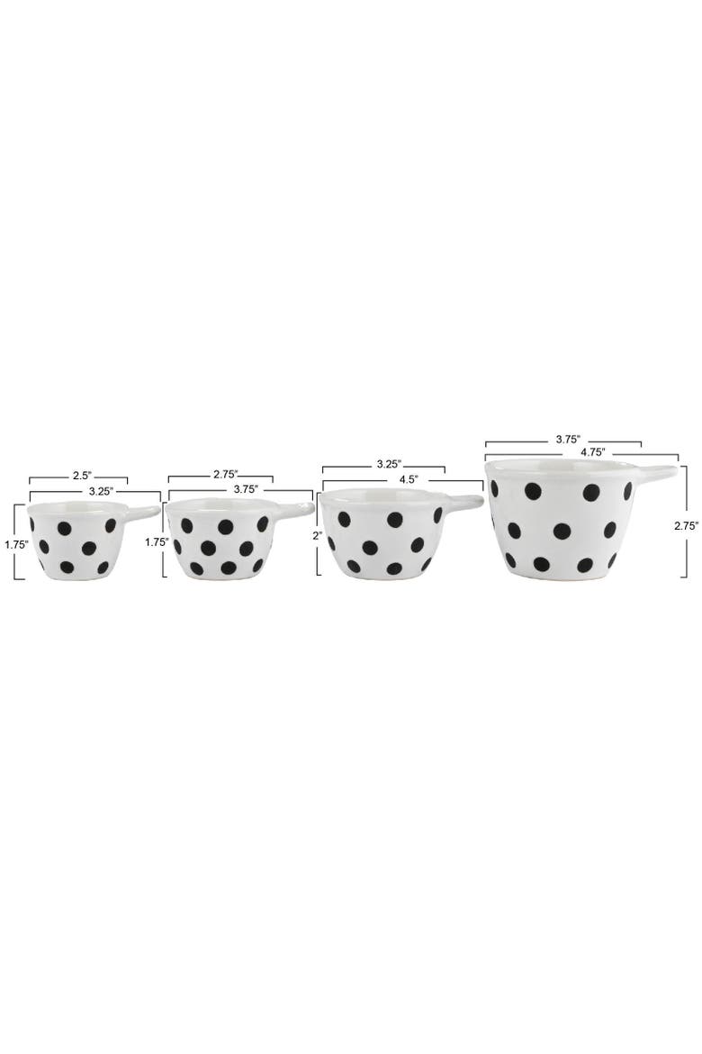 Ceramic Measuring Cups with Polka Dots, Set of 4 Sizes, Black and White, Alternate, color, White