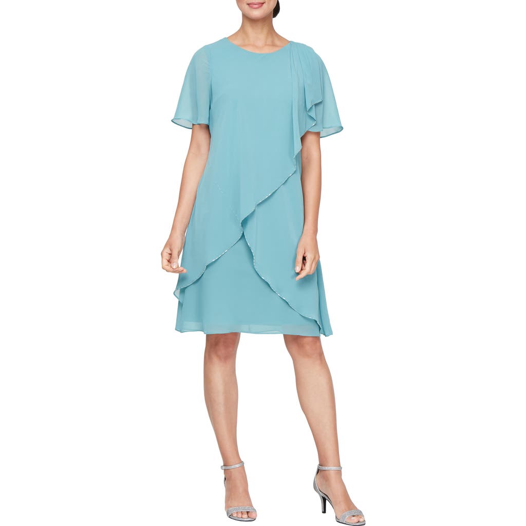 Sl Fashions Bugle Capelet Cocktail Dress In Blue