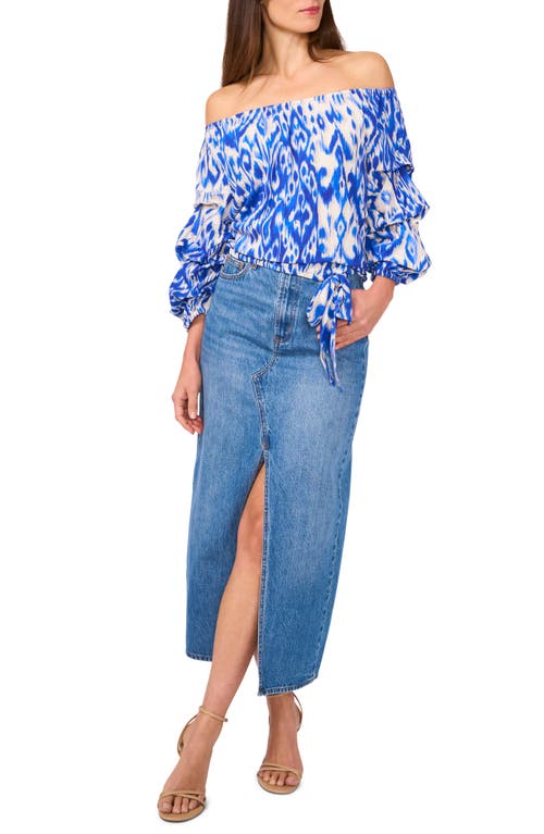 Vince Camuto Ikat Print Off The Shoulder Bubble Sleeve Top In Royal Azure
