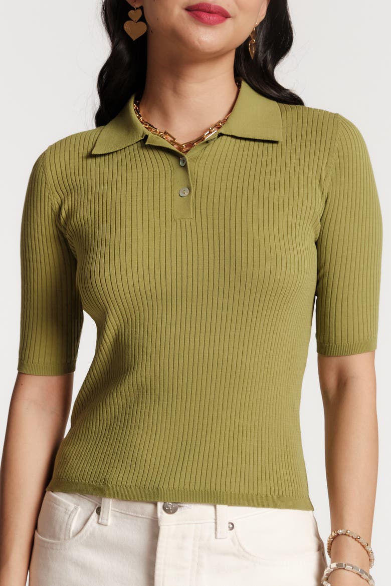 Krissy Polo Rib Knit, Main, color, Fern