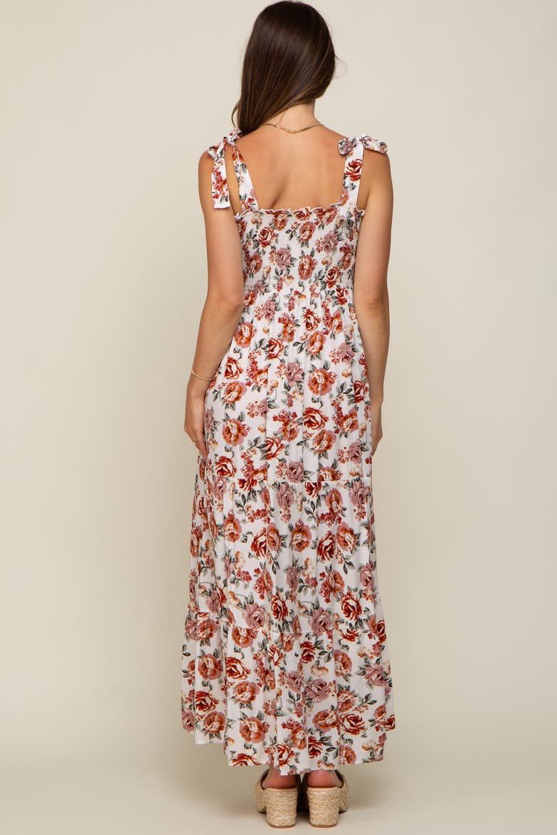 Floral Smocked Shoulder Tie Tiered Maxi Dress, Alternate, color, Pink