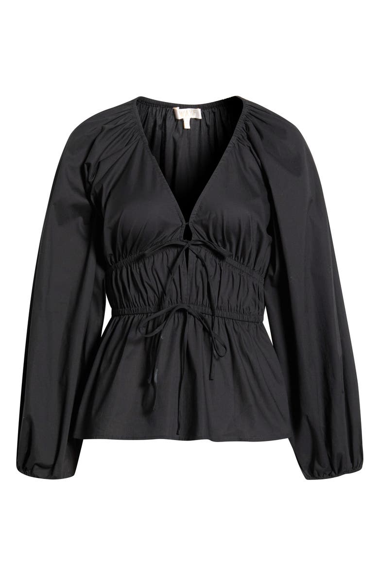 WAYF Jess Drawstring Stretch Cotton Poplin Top, Alternate, color, Black