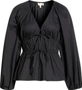 WAYF Jess Drawstring Stretch Cotton Poplin Top