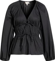 WAYF Jess Drawstring Stretch Cotton Poplin Top