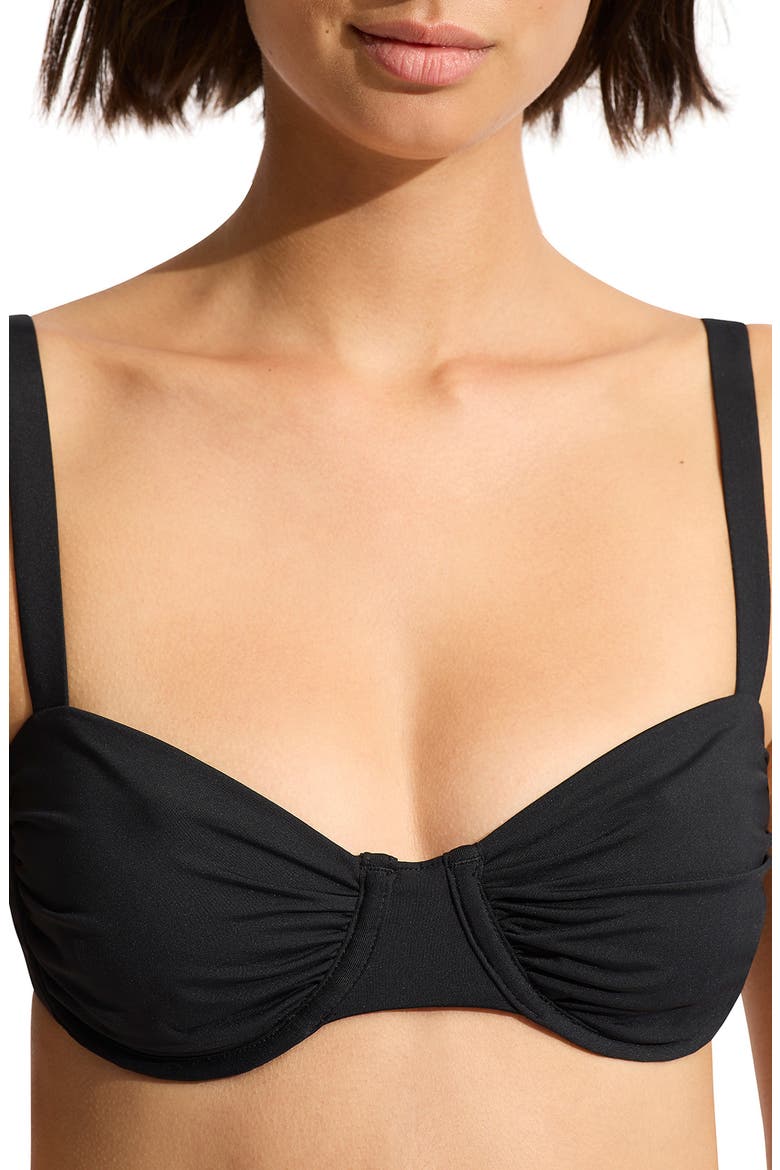 Ruched Underwire Bikini Top, Alternate, color, BLACK