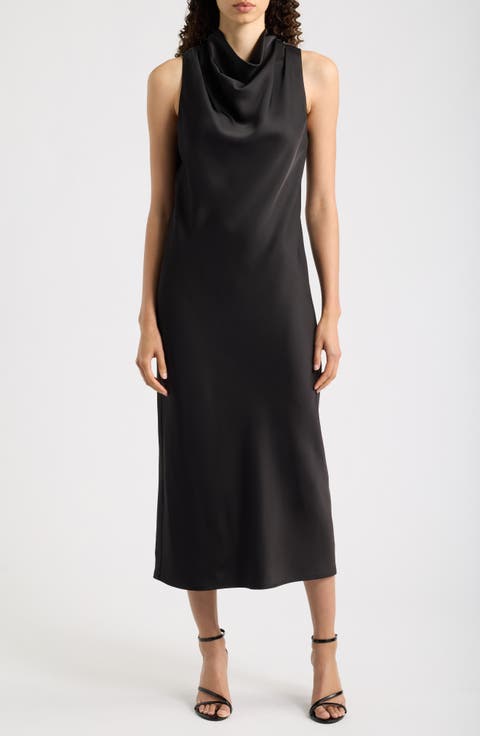 Drape Neck Satin Maxi Dress