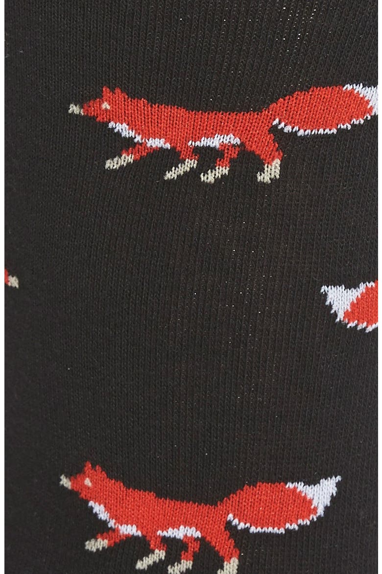 'walking foxes' crew socks, Alternate, color, BLACK