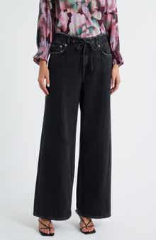 Angeleno High Waist Wide Leg Drawstring Jeans