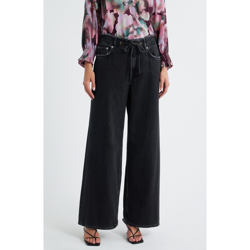 Rails Angeleno High Waist Wide Leg Drawstring Jeans In Black