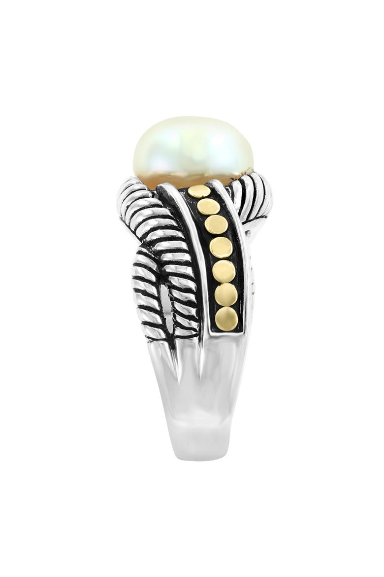 Sterling Silver & 18K Gold Freshwater Pearl Ring, Alternate, color, WHITE