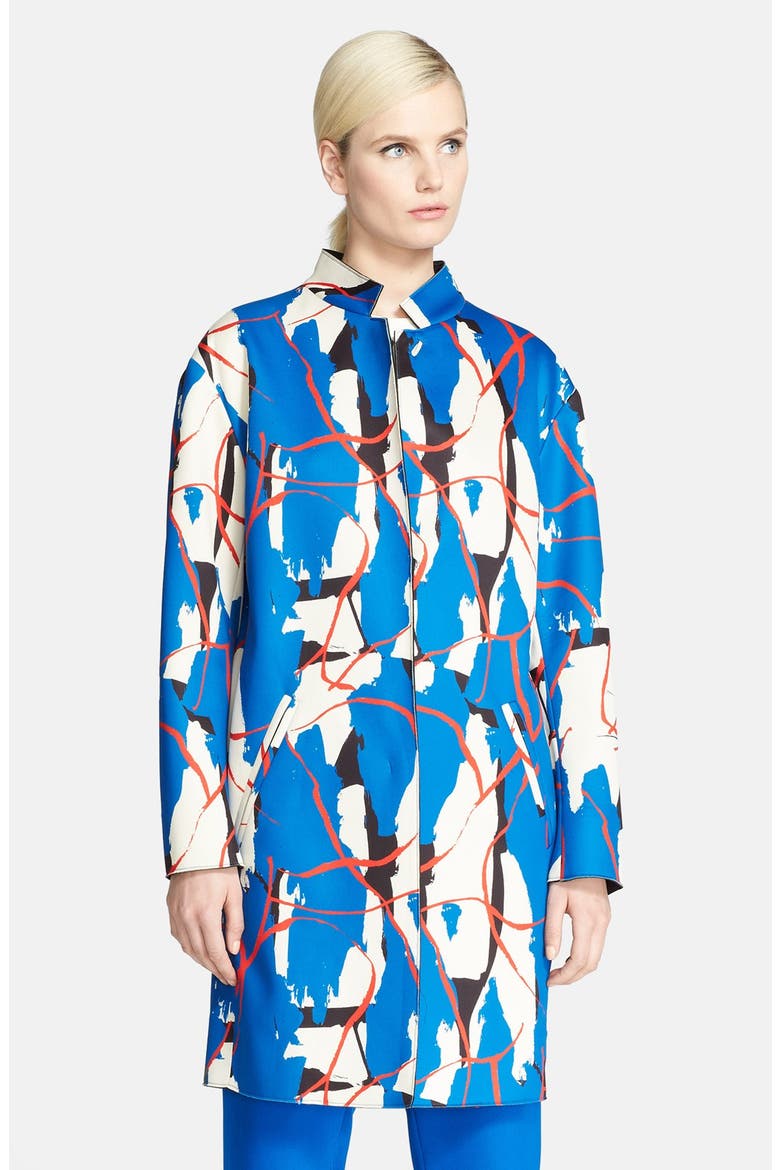 Print Neoprene Coat, Main, color, BLEU