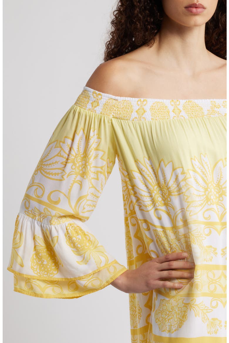 Kaori Off the Shoulder Long Sleeve Shift Dress, Alternate, color, GOLDEN GLOW JUICY STORY