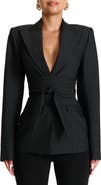 Naked Wardrobe Power Shoulder Tie Waist Blazer