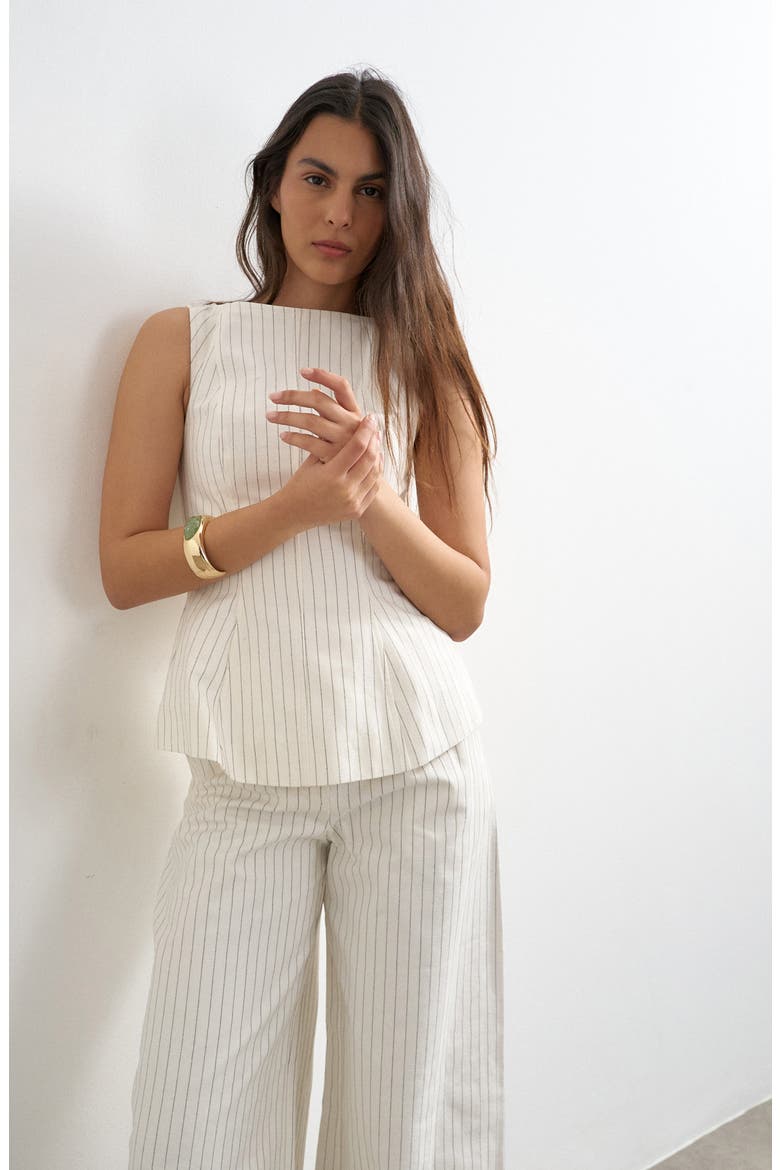 Striped High Neck Peplum Top, Alternate, color, WHITE