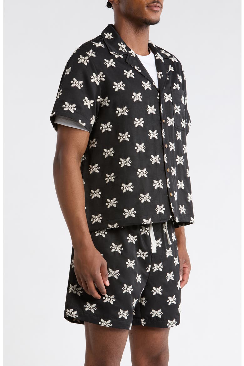 Ronan Embroidered Camp Shirt, Alternate, color, BLACK