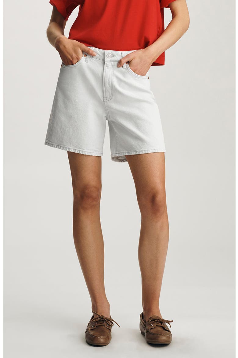 Heidi High Waist Mid Thigh Denim Shorts, Main, color, LIGHT SKY CLASSIC BLUE
