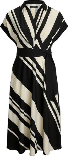 Stripe Belted Crepe Dress