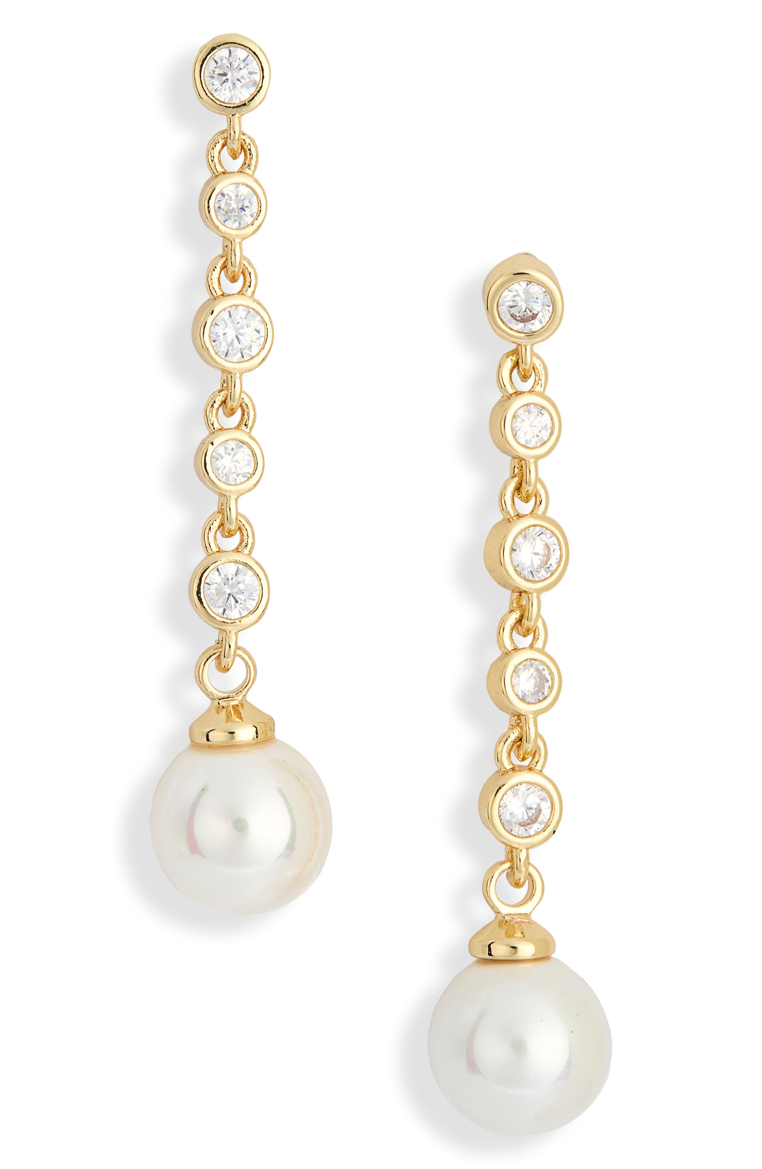 NORDSTROM RACK Cubic Zirconia & Faux Pearl Drop Earrings