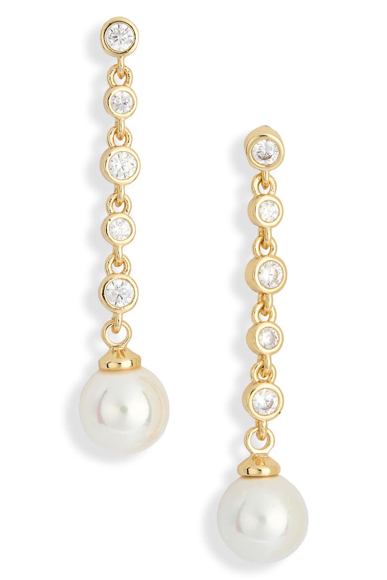 Cubic Zirconia & Faux Pearl Drop Earrings, Main, color, CLEAR- WHITE- GOLD