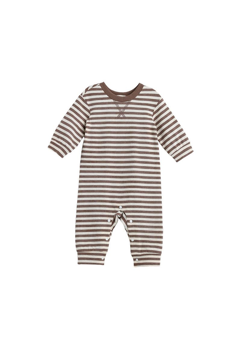 Max Long Sleeve Striped Ribbed Trim Jogger Leg Romper, Main, color, Brown