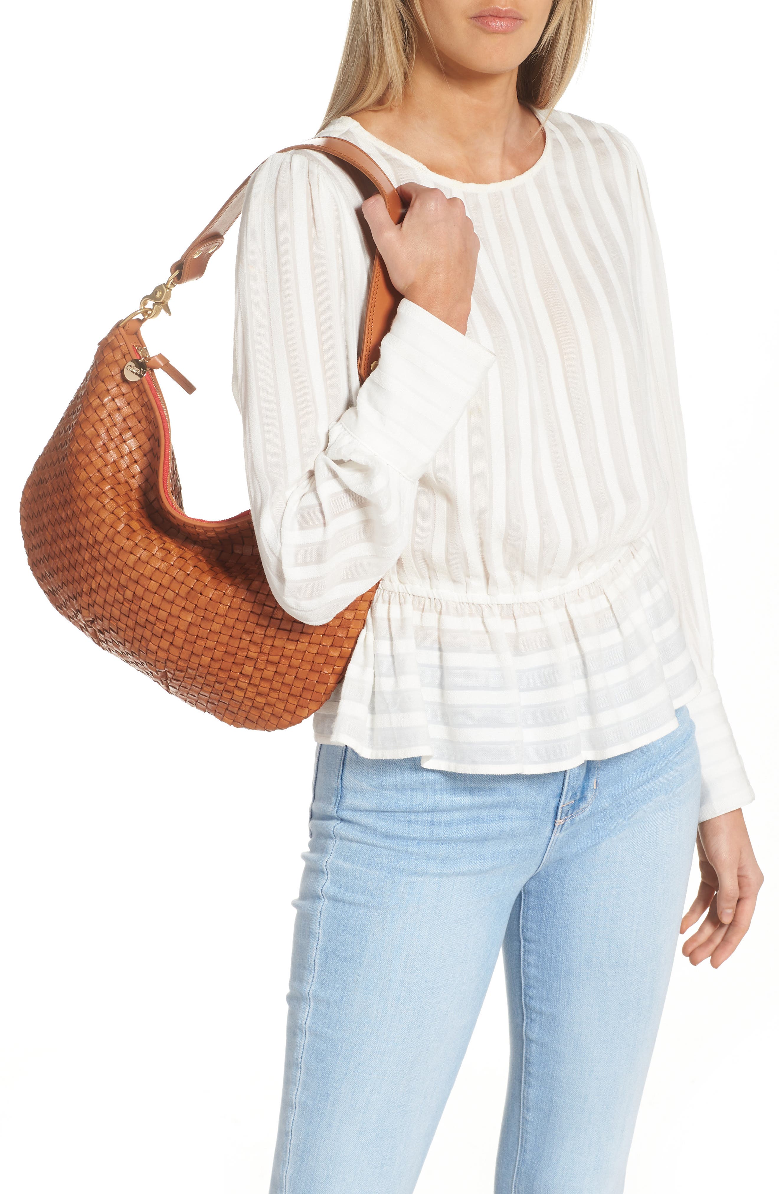 Clare V. Moyen Messenger Crossbody Bag, Alternate, color, Natural Woven Checker