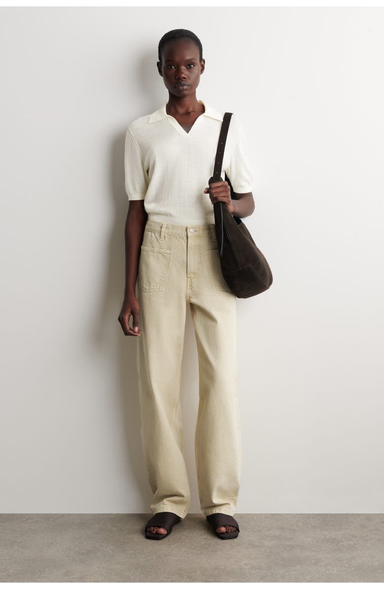 COS Knitted Linen-Merino Polo Shirt, Alternate, color, Cream