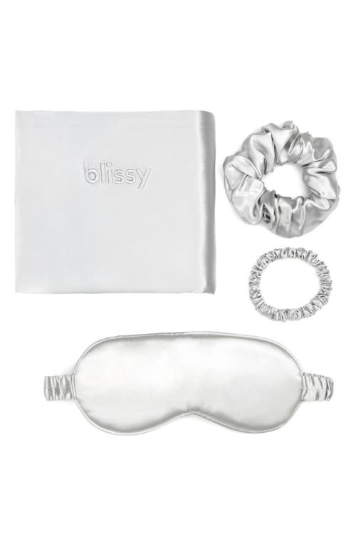 BLISSY Dream 4-Piece Mulberry Silk Set in Metallic Silver 