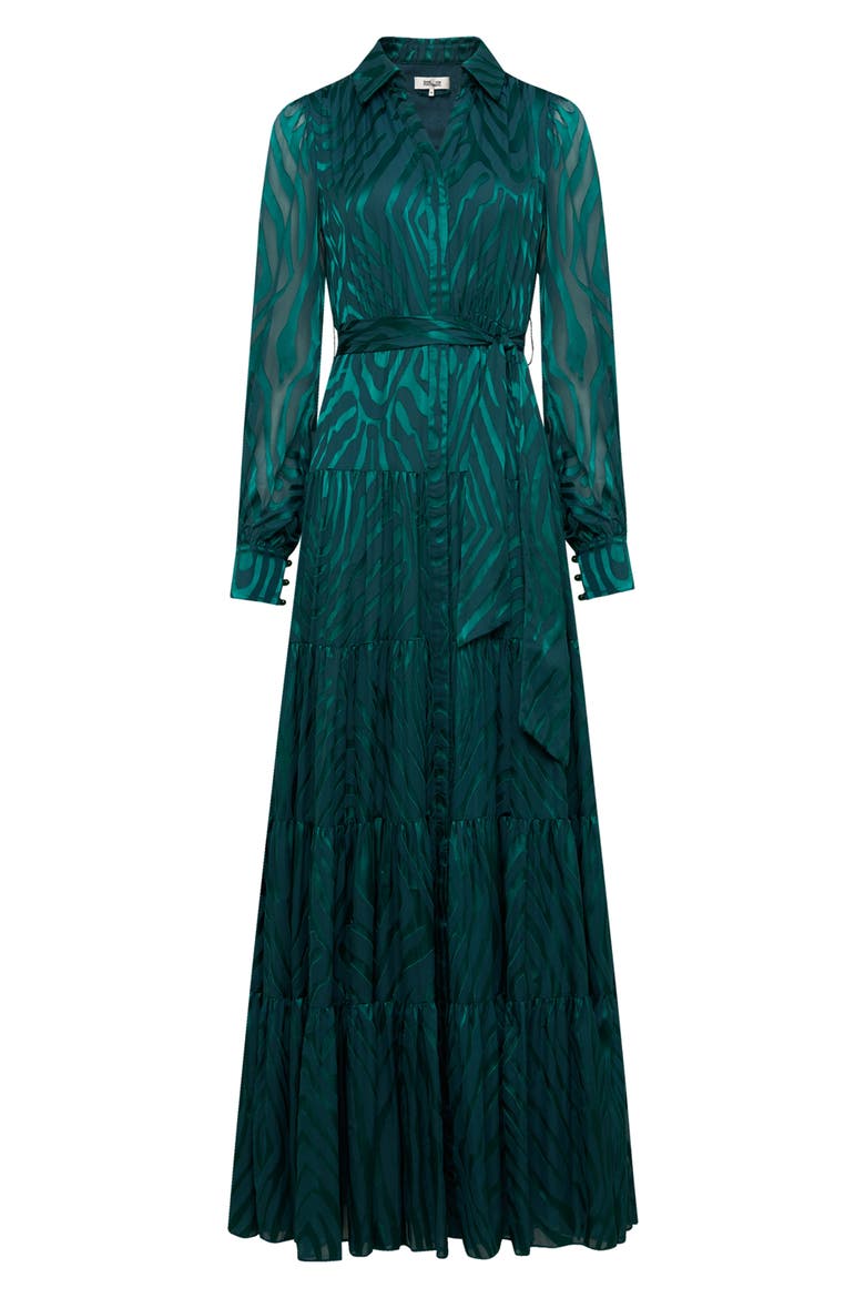Downing Zebra Stripe Jacquard Long Sleeve Chiffon Maxi Dress, Alternate, color, ZEBRA INDIAN GREEN LG