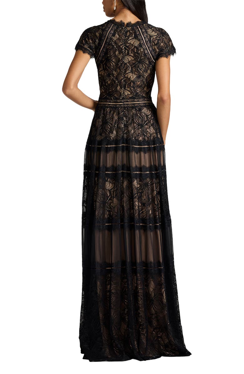 Tadashi Shoji Lace A-Line Gown, Alternate, color, Black/ Nude
