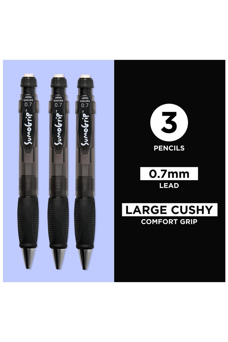 SumoGrip Ergonomic Mechanical Pencil, 0.7 mm, Gray, 3 Pack, Alternate, color, Gray