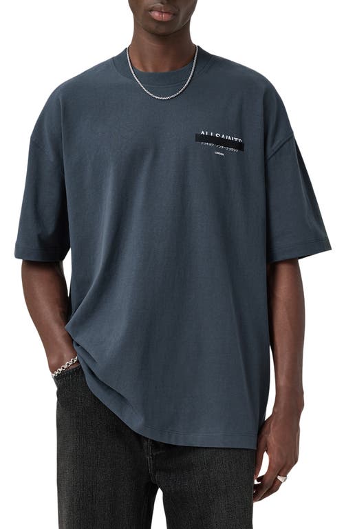 Allsaints Redact Mock Neck Graphic T-shirt In Blue