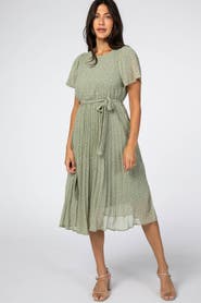 PinkBlush Leaf Print Pleated Midi Dress