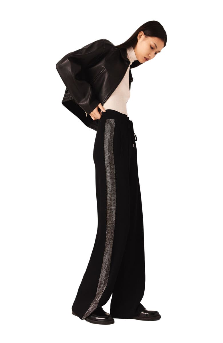 maje Trousers with rhinestone band, Alternate, color, Black